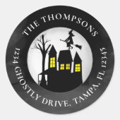 Halloween Spooky Haunted House Return Address Ronde Sticker (Voorkant)