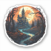 Halloween Spooky Haunted House Sticker (Voorkant)