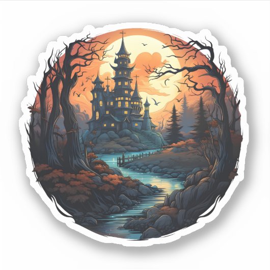 Halloween Spooky Haunted House Sticker (Voorkant)