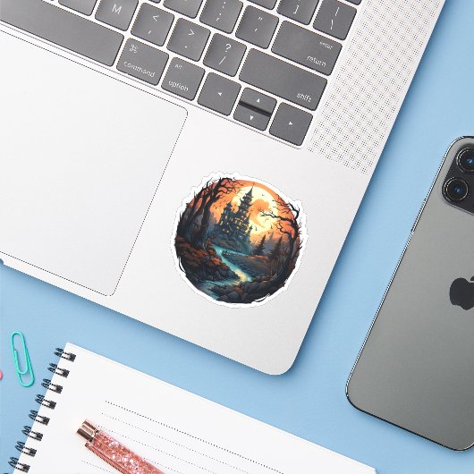 Halloween Spooky Haunted House Sticker (Laptop met iPhone)