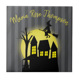 Halloween Spooky Heks Broomstick Moonlight Tegeltje