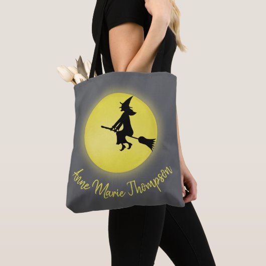 Halloween Spooky Heks Broomstick Moonlight Tote Bag (Dichtbij)