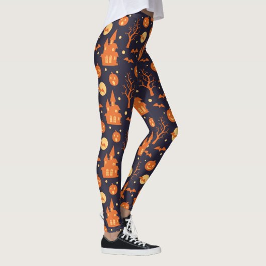 Halloween Spooky House Bats Trees Pumpkin Festive Leggings (Rechts)