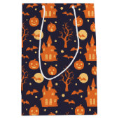 Halloween Spooky House Bats Trees Pumpkin Festive Medium Cadeauzakje (Voorkant)