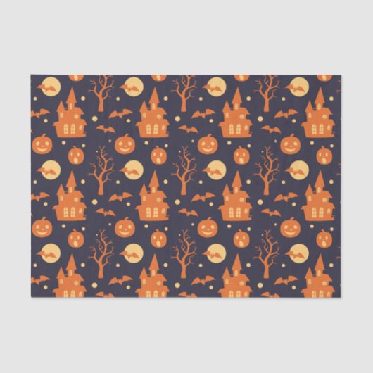 Halloween Spooky House Bats Trees Pumpkin Festive Tissuepapier (Voorkant)