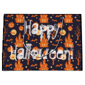 Halloween Spooky House Bats Trees Pumpkin Pattern Groot Cadeauzakje (Voorkant)