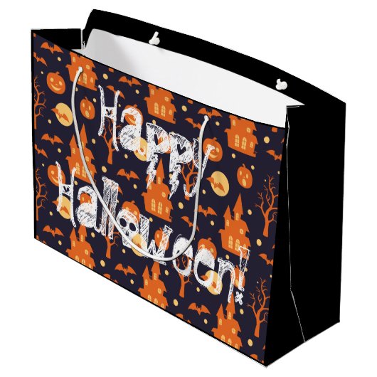 Halloween Spooky House Bats Trees Pumpkin Pattern Groot Cadeauzakje (Achterkant Gekanteld)