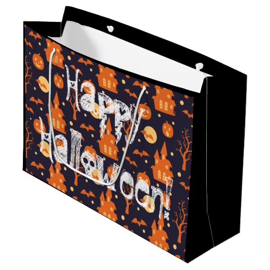Halloween Spooky House Bats Trees Pumpkin Pattern Groot Cadeauzakje (Voorkant Gekanteld)