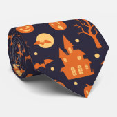 Halloween Spooky House Bats Trees Pumpkin Pattern Stropdas (Opgerold)