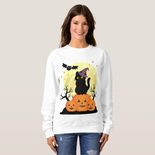 Halloween Spooky Kat Heks Jack-o-lantaarns Vrouwen Trui (Voorkant volledig)