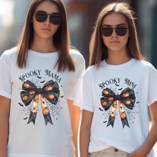 Halloween Spooky Mama Black Bow Coquette Tri-Blend Shirt