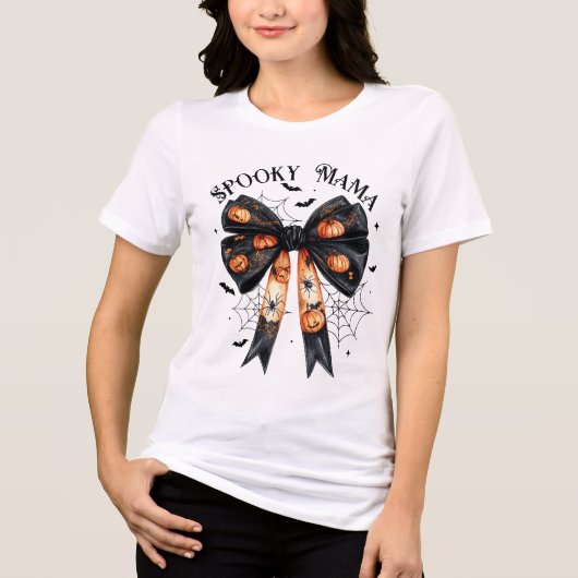 Halloween Spooky Mama Black Bow Coquette Tri-Blend Shirt (Voorkant)