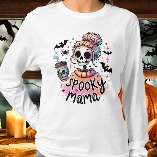 Halloween Spooky Mama Coffee Skeleton Custom T-shirt