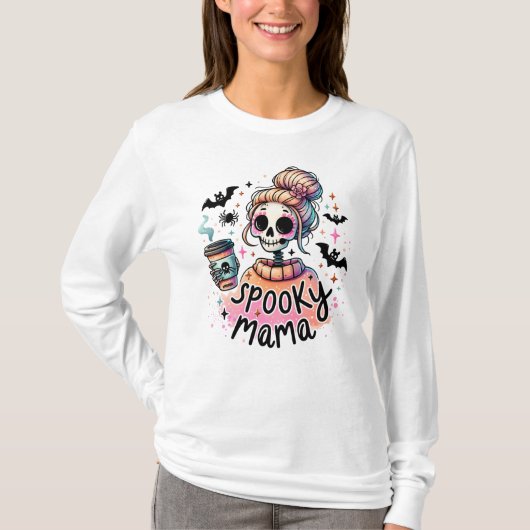 Halloween Spooky Mama Coffee Skeleton Custom T-shirt (Voorkant)