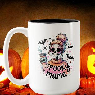 Halloween Spooky Mama Coffee Skeleton Custom Tweekleurige Koffiemok