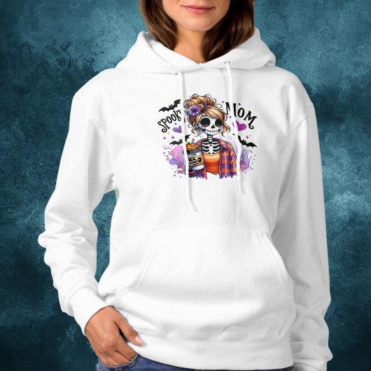 Halloween Spooky Mom Skeleton Messy Bun Custom Hoodie