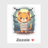 Halloween Spooky Mummy Cat and Pumpkin Halloween Sticker (Vel)