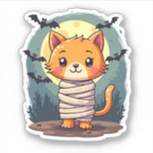 Halloween Spooky Mummy Cat and Pumpkin Halloween Sticker (Voorkant)