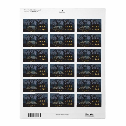 Halloween Spooky Night Return Adres Label (Full Sheet)