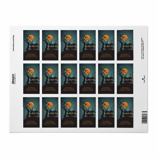 Halloween Spooky Night Return Adres Label (Full Sheet)