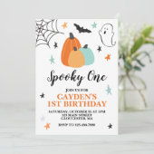 Halloween Spooky One 1st Birthday Blue Pumpkins Kaart (Staand voorkant)