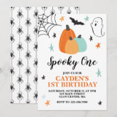 Halloween Spooky One 1st Birthday Blue Pumpkins Kaart (Voorkant / Achterkant)