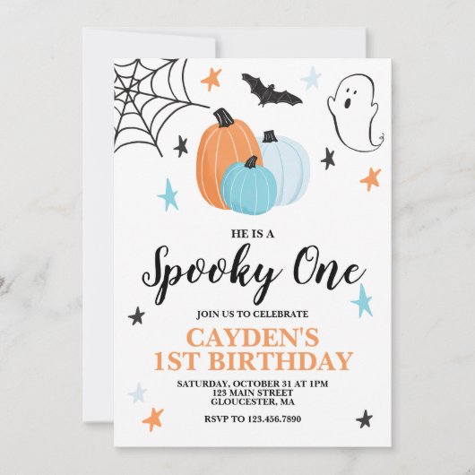 Halloween Spooky One 1st Birthday Blue Pumpkins Kaart (Voorkant)