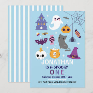 Halloween Spooky ONE 1st Birthday Party Boys Kaart