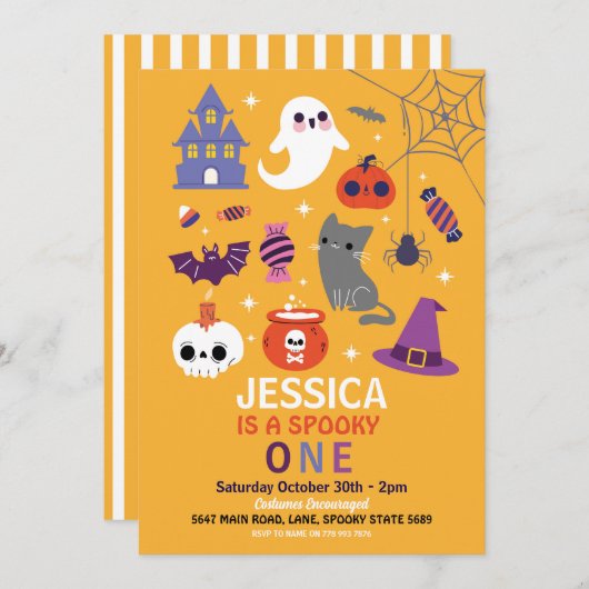 Halloween Spooky ONE 1st Birthday Party Kaart (Voorkant / Achterkant)