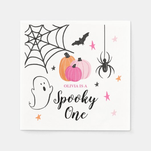 Halloween Spooky ONE 1ST Birthday roze pomkins Servet (Voorkant)