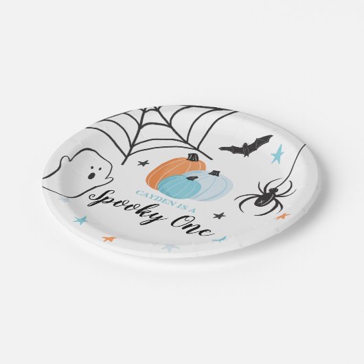 Halloween Spooky One Birthday Blue Pumpkins Papieren Bordje (Gekanteld)