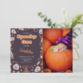 Halloween Spooky One Birthday Photo Invitation Kaart (Staand voorkant)