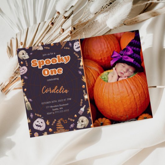 Halloween Spooky One Birthday Photo Invitation Kaart