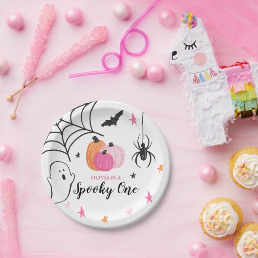 Halloween Spooky One Birthday roze pomkins Papieren Bordje (Feest)