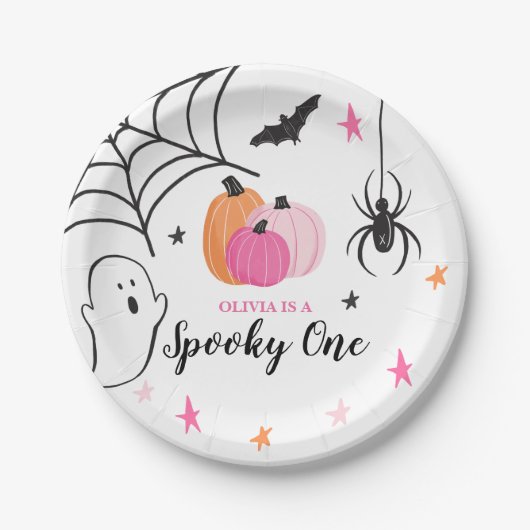 Halloween Spooky One Birthday roze pomkins Papieren Bordje (Voorkant)