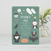 Halloween Spooky One First Birthday Invitation Kaart (Staand voorkant)