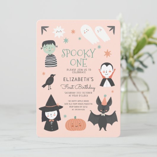 Halloween Spooky One First Birthday Invitation Kaart (Staand voorkant)