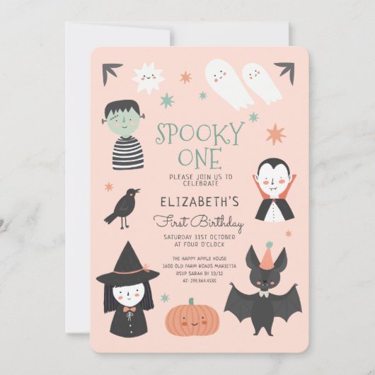 Halloween Spooky One First Birthday Invitation Kaart (Voorkant)