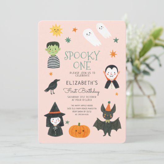 Halloween Spooky One First Birthday Invitation Kaart (Staand voorkant)