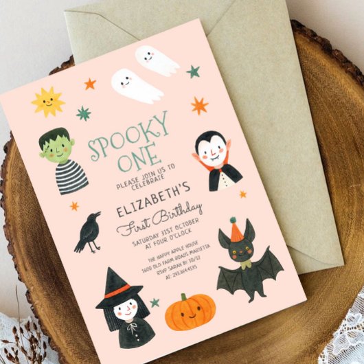 Halloween Spooky One First Birthday Invitation Kaart