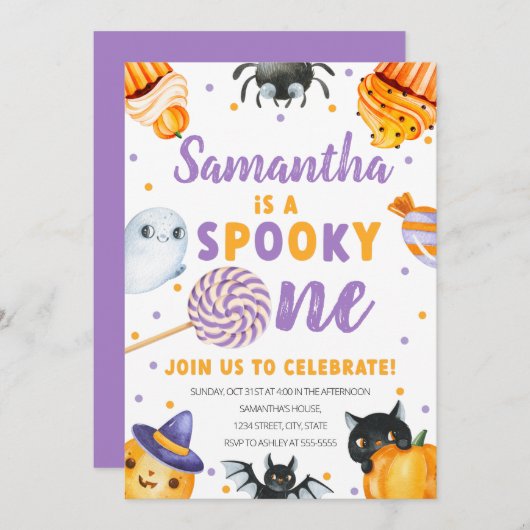 Halloween Spooky One First Birthday Invitation Kaart (Voorkant / Achterkant)