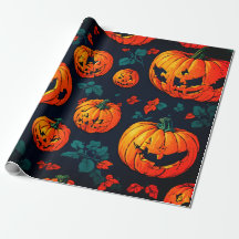 Halloween spooky oranje pompoen inpakpapier