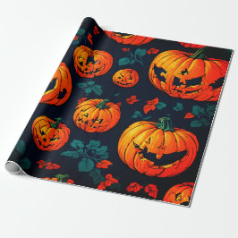 Halloween spooky oranje pompoen inpakpapier