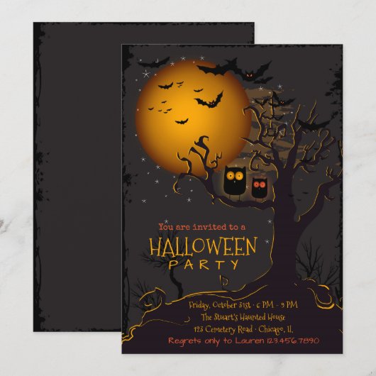 Halloween Spooky Owls Party Uitnodiging (Voorkant / Achterkant)