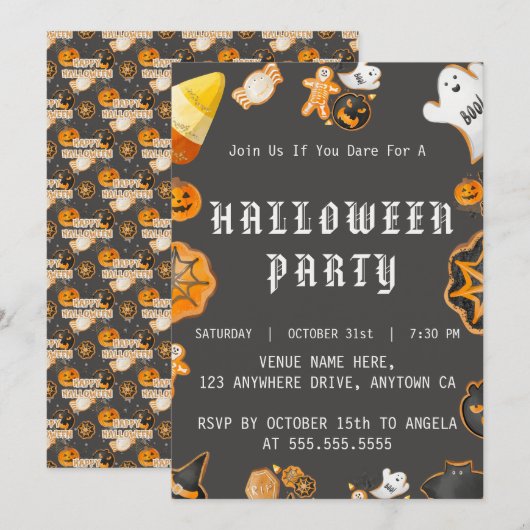 HALLOWEEN SPOOKY PARTIJ KAART (Voorkant / Achterkant)