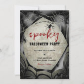 Halloween Spooky Party Spider Spinnenweb Zwart Roo Kaart (Voorkant)