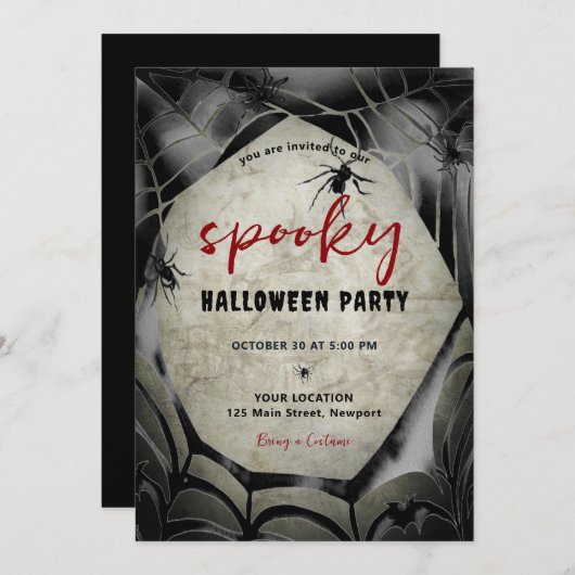 Halloween Spooky Party Spider Spinnenweb Zwart Roo Kaart (Voorkant / Achterkant)