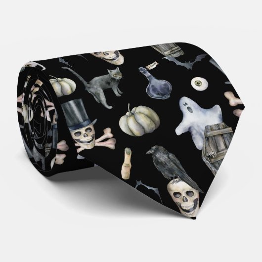Halloween Spooky Pattern Stropdas (Opgerold)