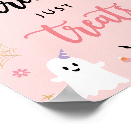 Halloween Spooky Pink Ghost Geen trucs Alleen Trea Poster (Hoek)