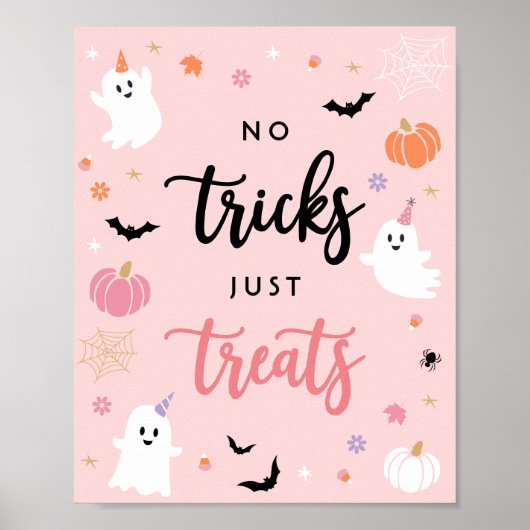 Halloween Spooky Pink Ghost Geen trucs Alleen Trea Poster (Voorkant)